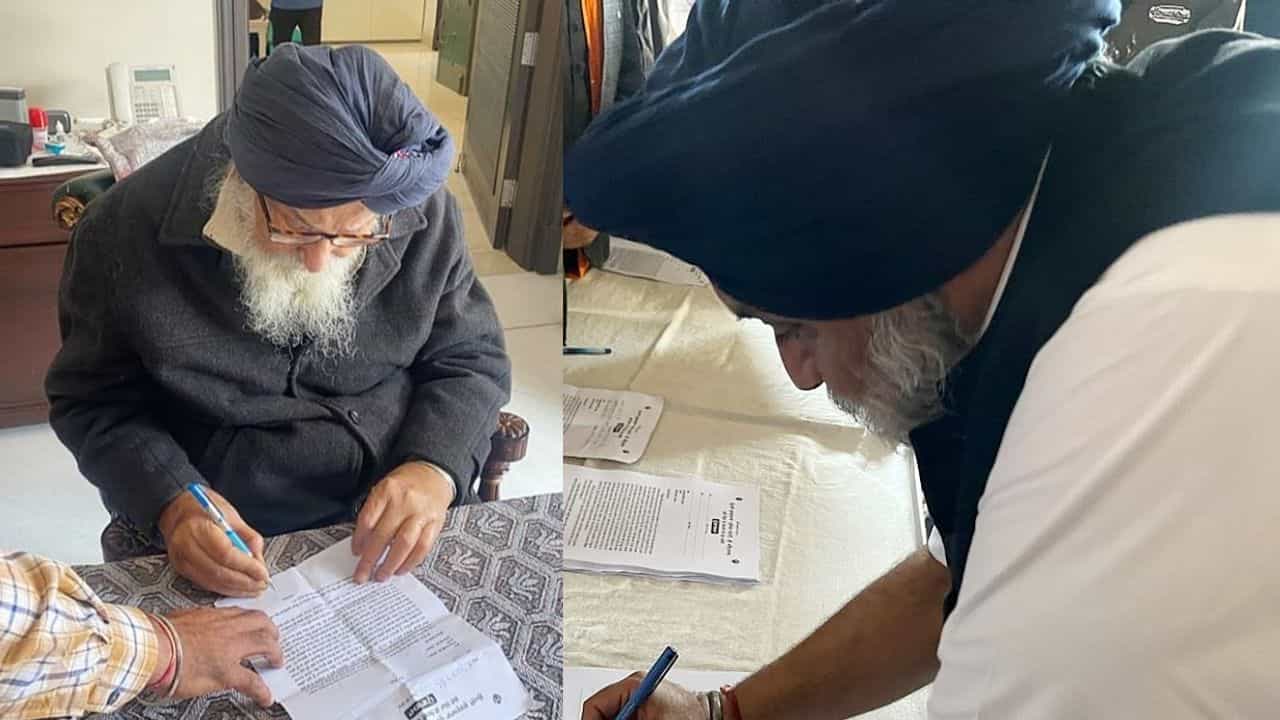 ਸਾਬਕਾ ਮੁੱਖ ਮੰਤਰੀ ਪ੍ਰਕਾਸ਼ ਬਾਦਲ ਅਤੇ ਸੁਖਬੀਰ ਬਾਦਲ ਬੰਦੀ ਸਿੰਘਾਂ ਦੀ ਰਿਹਾਈ ਲਈ ਵਿੱਢੀ ਹਸਤਾਖਰ ਮੁਹਿੰਮ ਵਿਚ ਹੋਏ ਸ਼ਾਮਲ