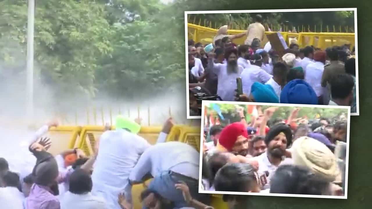 ਹਿਰਾਸਤ ਚ ਲਏ ਗਏ ਬਿਨ੍ਹਾਂ ਆਗਿਆ ਗਵਰਨਰ ਹਾਊਸ ਵੱਲ ਜਾ ਰਹੇ ਪੰਜਾਬ ਕਾਂਗਰਸ ਦੇ ਆਗੂ