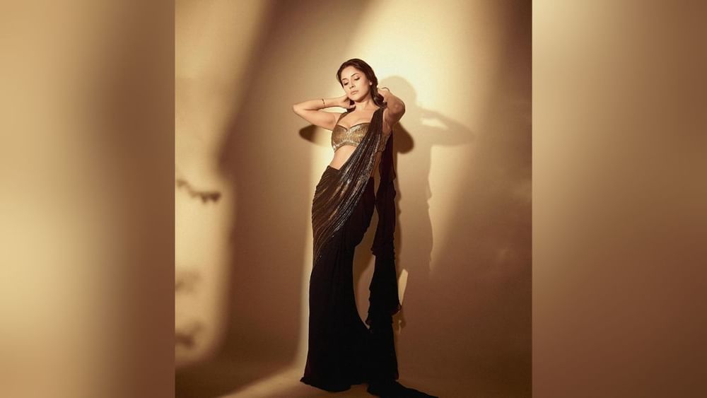 ਸ਼ਹਿਨਾਜ਼ ਗਿੱਲ ਨੇ ਕੁਝ ਦਿਨ ਪਹਿਲੇ ਟ੍ਰੈਡਿਸ਼ਨਲ ਲੁੱਕ ਵਿੱਚ ਵੀ ਆਪਣੀਆਂ ਤਸਵੀਰਾਂ ਸ਼ੇਅਰ ਕੀਤੀਆਂ ਸਨ। ਉਨ੍ਹਾਂ ਨੇਗੋਲਡਨ ਕਲਰ ਦੀ ਸਾੜੀ ਨੂੰ ਬਲੈਕ ਕਲਰ ਦੇ ਡੀਪਨੈਕ ਸਟਾਈਲਿਸ਼ ਬਲਾਊਜ਼ ਨਾਲ ਪੇਅਰ ਕੀਤਾ ਸੀ।(Pic Credit: Instagram/shehnaazgill)