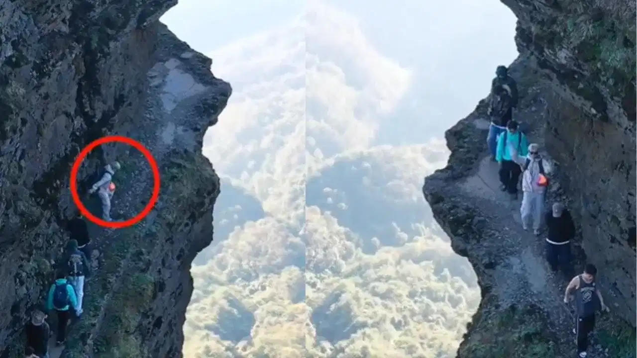 Viral Video: ਖ਼ਤਰਨਾਕ ਪਹਾੜੀ ਤੇ ਵੀ ਘੁੰਮਦੇ ਹਨ ਲੋਕ, ਡਿੱਗੇ ਤਾਂ ਲਾਸ਼ ਵੀ ਨਹੀਂ ਮਿਲੇਗੀ