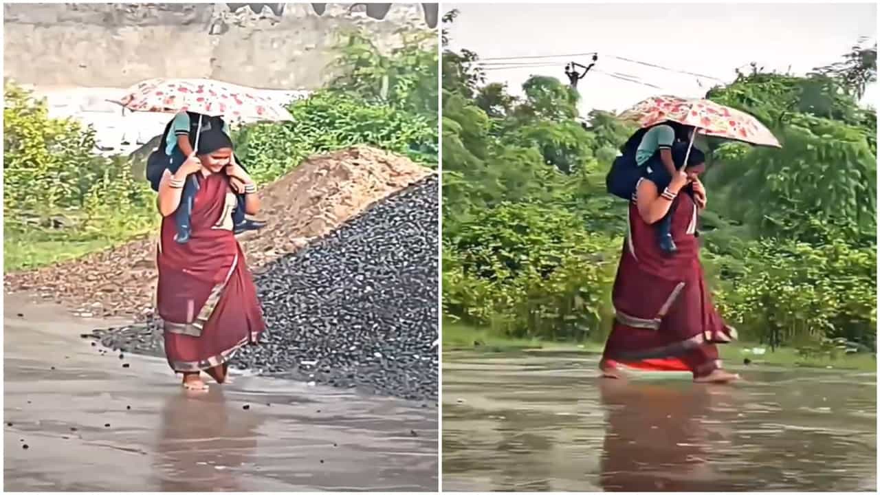 Viral Video: ਮੀਂਹ ਤੋਂ ਬਚਾਉਣ ਲਈ ਮਾਂ ਨੇ ਬੱਚੇ ਨੂੰ ਮੋਢੇ ਤੇ ਬਿਠਾ ਲਿਆ, ਵੀਡੀਓ ਦੇਖ ਕੇ ਲੋਕ ਬੋਲੇ- ਮਾਂ ਤਾਂ ਮਾਂ ਹੁੰਦੀ ਹੈ Viral Video: ਮੀਂਹ ਤੋਂ ਬਚਾਉਣ ਲਈ ਮਾਂ ਨੇ ਬੱਚੇ ਨੂੰ ਮੋਢੇ ਤੇ ਬਿਠਾ ਲਿਆ, ਵੀਡੀਓ ਦੇਖ ਕੇ ਲੋਕ ਬੋਲੇ- ਮਾਂ ਤਾਂ ਮਾਂ ਹੁੰਦੀ ਹੈ