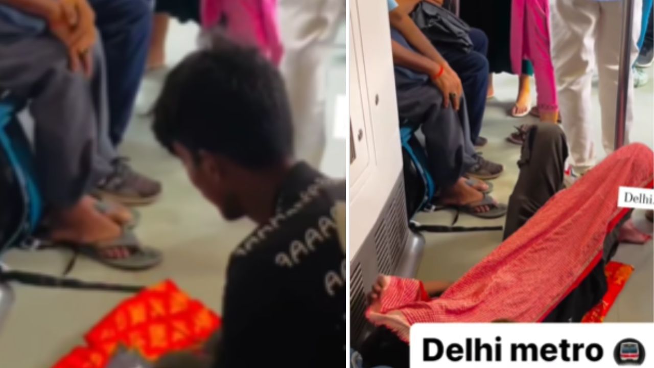 Delhi Metro ‘ਚ ਸੀਟ ਨਾ ਮਿਲਣ ‘ਤੇ ਮੁੰਡੇ ਨੇ ਬੋਰੀ ਵਿਛਾਈ, ਤੌਲੀਆ ਪਾ ਕੇ ਸੌਂ ਗਿਆ, ਵੀਡੀਓ ਦੇਖ ਕੇ ਲੋਕਾਂ ਨੇ ਕਿਹਾ- ਸਿਰਫ਼ AC ‘ਚ ਸੌਣ ਆਇਆ ਸੀ Delhi Metro ‘ਚ ਸੀਟ ਨਾ ਮਿਲਣ ‘ਤੇ ਮੁੰਡੇ ਨੇ ਬੋਰੀ ਵਿਛਾਈ, ਤੌਲੀਆ ਪਾ ਕੇ ਸੌਂ ਗਿਆ, ਵੀਡੀਓ ਦੇਖ ਕੇ ਲੋਕਾਂ ਨੇ ਕਿਹਾ- ਸਿਰਫ਼ AC ‘ਚ ਸੌਣ ਆਇਆ ਸੀ