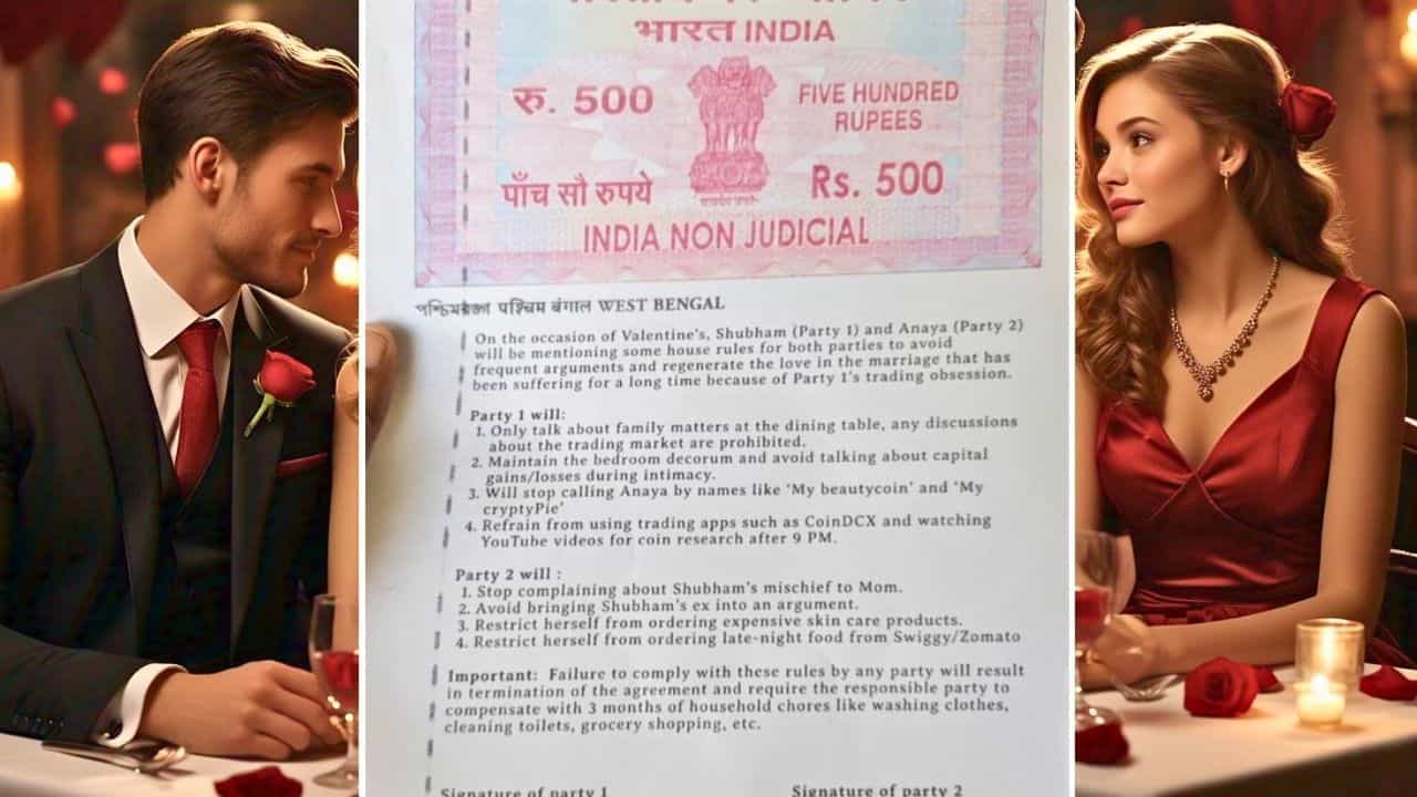 ਵੈਲੇਨਟਾਈਨ ਡੇਅ ਤੇ ਜੋੜੇ ਨੇ ਕੀਤਾ ਕਲੇਸ਼ ਐਗਰੀਮੇਂਟ, ਜਿਸਨੇ ਵੀ ਨਿਯਮ ਤੋੜੇ ਉਸਨੂੰ ਮਿਲੇਗੀ ਸਖਤ ਸਜ਼ਾ