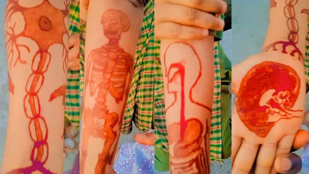 Girl Viral Video: ਕੁੜੀ ਨੇ ਲਗਾਈ ਸ਼ਾਨਦਾਰ ਮਹਿੰਦੀ, ਹੱਥ ਤੇ ਛਾਪ ਲਈ Biology ਦੀ ਕਿਤਾਬ Girl Viral Video: ਕੁੜੀ ਨੇ ਲਗਾਈ ਸ਼ਾਨਦਾਰ ਮਹਿੰਦੀ, ਹੱਥ ਤੇ ਛਾਪ ਲਈ Biology ਦੀ ਕਿਤਾਬ