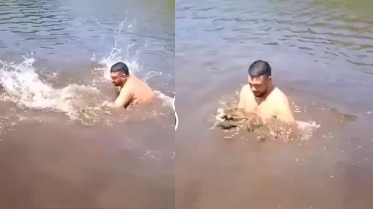 ਨਦੀ ਚ ਨਹਾਉਣ ਗਿਆ ਸ਼ਖਸ, ਮਸਤੀ ਵਿਚਾਲੇ ਮਗਰਮੱਛ ਦੀ ਹੋਈ Entry... ਭਿਆਨਕ ਵੀਡੀਓ