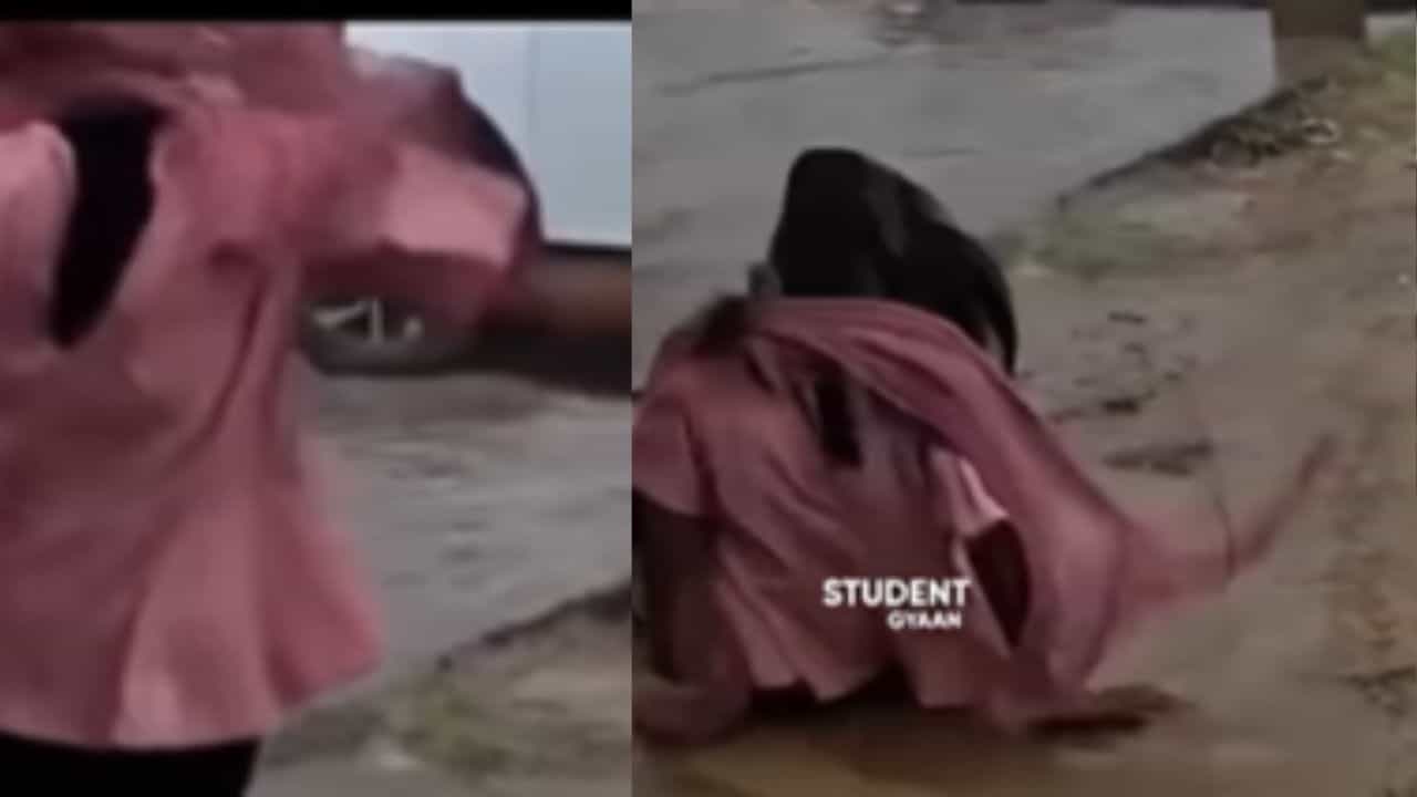 Viral: ਮੀਂਹ ਚ ਸੜਕ Cross ਕਰਨ ਵੇਲੇ ਕੁੜੀ ਨਾਲ ਹੋ ਗਈ ਖੇਡ,  ਲੋਕਾਂ ਨੇ ਲਏ ਮਜ਼ੇ