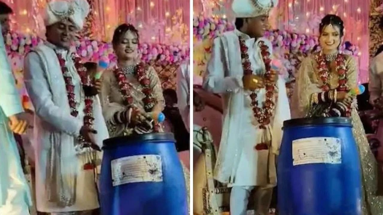 Ajab-Gajab: ਲਾੜੀ ਨੇ ਲਾੜੇ ਨੂੰ ਜਿਵੇਂ ਹੀ ਪਹਿਨਾਈ ਜੈਮਾਲਾ, ਨੀਲਾ ਡਰੱਮ ਲੈ ਕੇ ਸਟੇਜ ‘ਤੇ ਚੜ੍ਹ ਗਏ ਦੋਸਤ, ਫਿਰ ਜੋ ਹੋਇਆ… Ajab-Gajab: ਲਾੜੀ ਨੇ ਲਾੜੇ ਨੂੰ ਜਿਵੇਂ ਹੀ ਪਹਿਨਾਈ ਜੈਮਾਲਾ, ਨੀਲਾ ਡਰੱਮ ਲੈ ਕੇ ਸਟੇਜ ‘ਤੇ ਚੜ੍ਹ ਗਏ ਦੋਸਤ, ਫਿਰ ਜੋ ਹੋਇਆ…