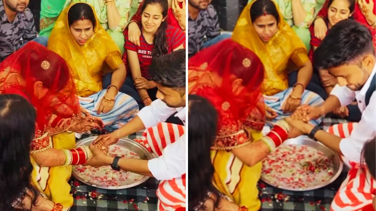 Viral: ਲਾੜੀ ਨੇ ਅੰਗੂਠੀ ਲੱਭਣ ਦੀ ਰਸਮ ਜਿੱਤਣ ਲਈ ਲਗਾਈ ਇੰਨੀ ਤਾਕਤ, ਦੇਖ ਕੇ ਦੰਗ ਰਹਿ ਗਏ ਲੋਕ Viral: ਲਾੜੀ ਨੇ ਅੰਗੂਠੀ ਲੱਭਣ ਦੀ ਰਸਮ ਜਿੱਤਣ ਲਈ ਲਗਾਈ ਇੰਨੀ ਤਾਕਤ, ਦੇਖ ਕੇ ਦੰਗ ਰਹਿ ਗਏ ਲੋਕ