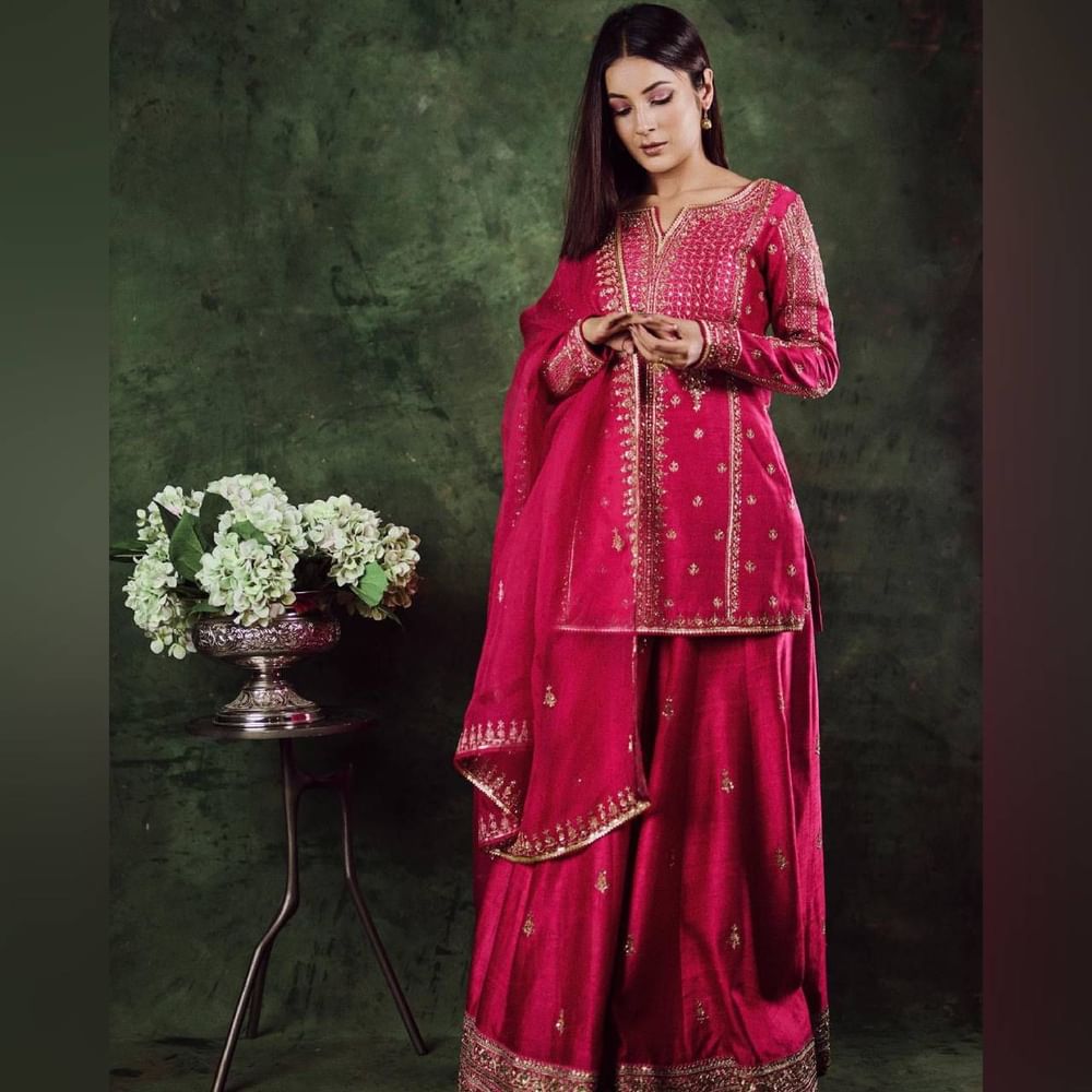 ਇਸ ਗੁਲਾਬੀ ਰੰਗ ਦੇ ਕਢਾਈ ਵਾਲੇ ਸਕਰਟ ਸਟਾਈਲ ਸੂਟ ਵਿੱਚ ਅਦਾਕਾਰਾ ਬਹੁਤ ਸੁੰਦਰ ਲੱਗ ਰਹੀ ਹੈ। ਤੁਸੀਂ ਇਸ ਸਟਾਈਲ ਦਾ ਸਿਲਾਈ ਹੋਇਆ ਸੂਟ ਵੀ ਸਿਲਵਾ ਸਕਦੇ ਹੋ। ਪਲਾਜ਼ੋ 'ਤੇ ਕਢਾਈ ਦਾ ਕੰਮ ਹੈ।
