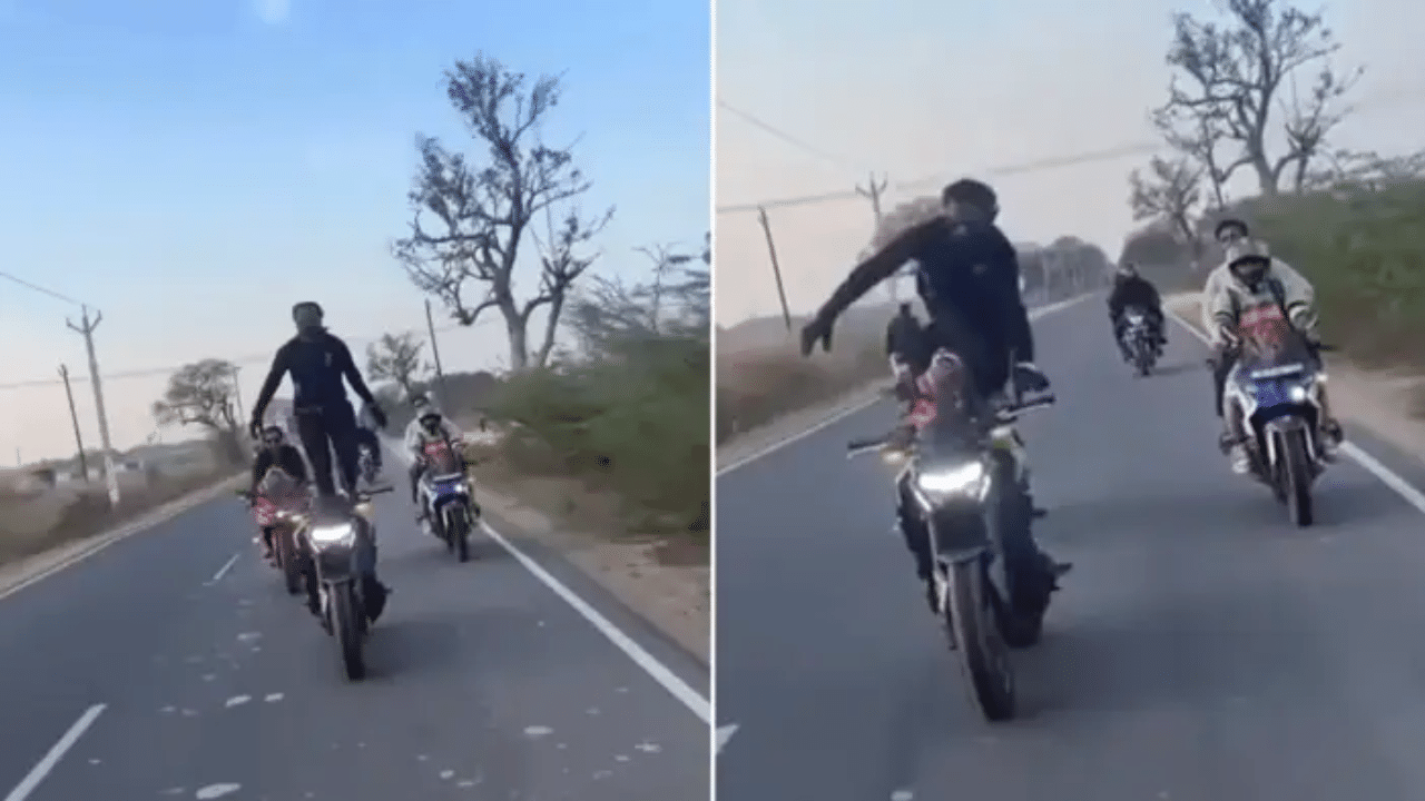 Viral Video: ਬਾਈਕ ਤੇ ਖੜ੍ਹਾ ਹੋ ਕੇ ਸਟੰਟ ਕਰ ਰਿਹਾ ਸੀ ਸ਼ਖਸ, ਪਰ ਦੂਜੇ ਮੁੰਡੇ ਲਈ ਬਣ ਗਈ ਸਜ਼ਾ Viral Video: ਬਾਈਕ ਤੇ ਖੜ੍ਹਾ ਹੋ ਕੇ ਸਟੰਟ ਕਰ ਰਿਹਾ ਸੀ ਸ਼ਖਸ, ਪਰ ਦੂਜੇ ਮੁੰਡੇ ਲਈ ਬਣ ਗਈ ਸਜ਼ਾ