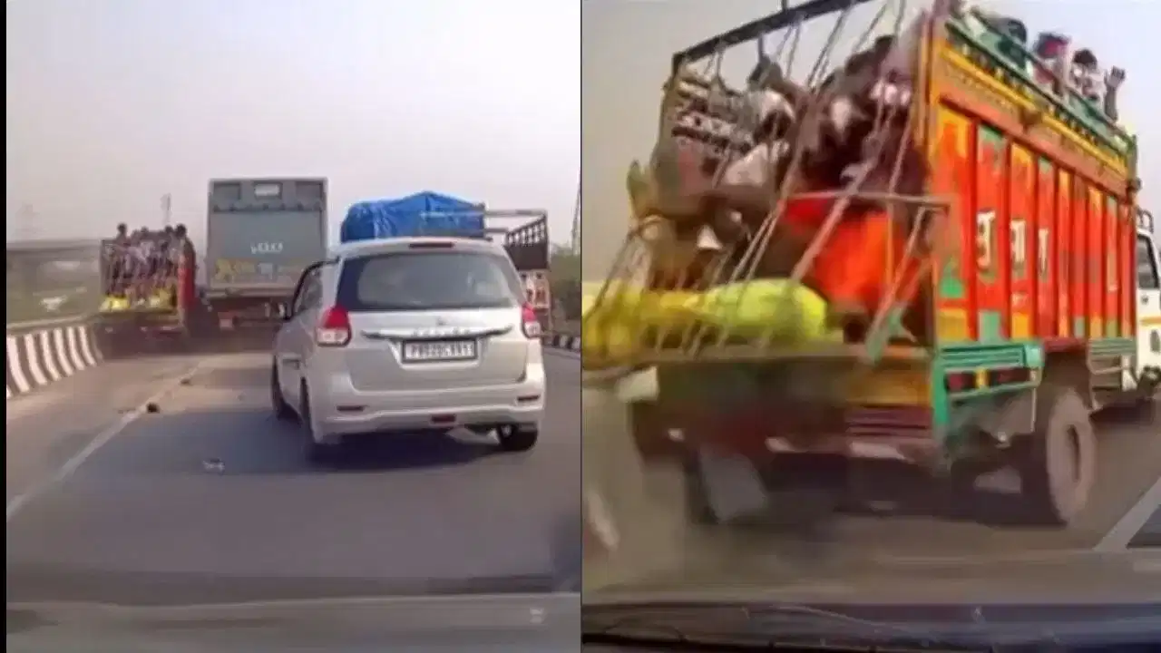 Video: ਟੈਂਪੋ ਨੇ ਹਾਈਵੇਅ ਤੇ ਠੋਕੀ ਕਾਰ, ਟਰੱਕ ਦੇ ਵਿਚਕਾਰ ਫਸਾ ਕੇ ਕੱਢਿਆ ਕਚੂਮਰ