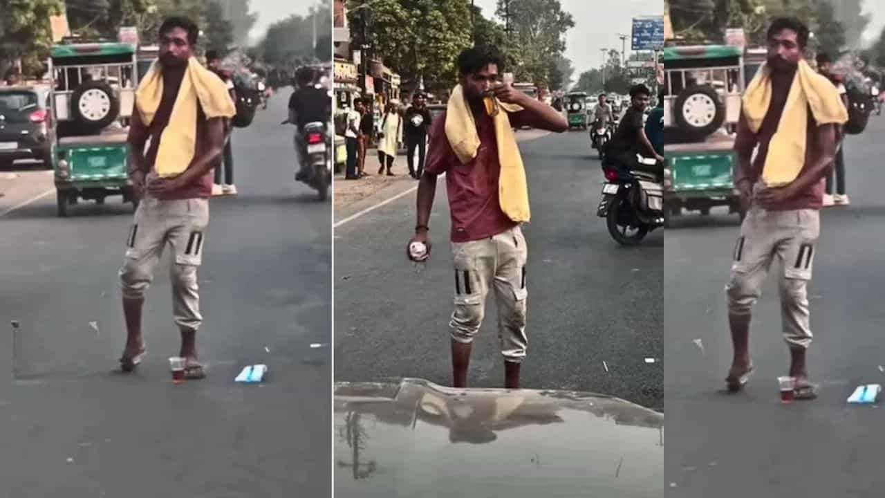 Viral Video: ਸ਼ਰਾਬ ਪੀਣ ਤੋਂ ਬਾਅਦ ਸੜਕ ਤੇ ਨਵਾਬ ਬਣਿਆ ਬੰਦਾ, ਗੱਡੀ ਰੋਕ ਕੇ ਬਣਾਇਆ ਪੈਗ
