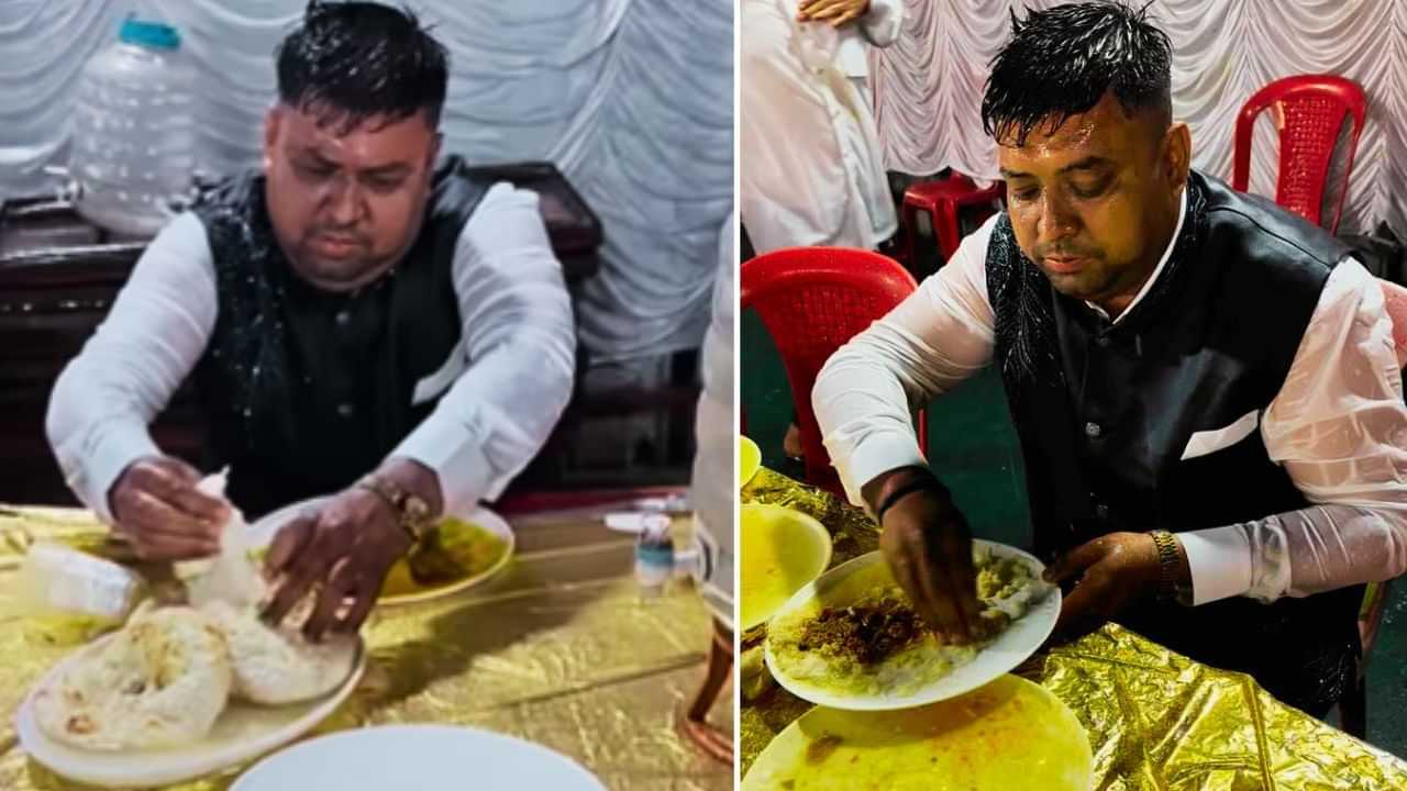 Viral Video: ਭਾਰੀ ਮੀਂਹ ਵੀ ਨਹੀਂ ਤੋੜ ਸਕਿਆ ਸ਼ਖਸ ਦਾ ਹੌਂਸਲਾ, ਵਿਆਹ ਦੀ ਦਾਅਵਤ ਦਾ ਆਨੰਦ ਮਾਣਦਾ ਆਇਆ ਨਜ਼ਰ