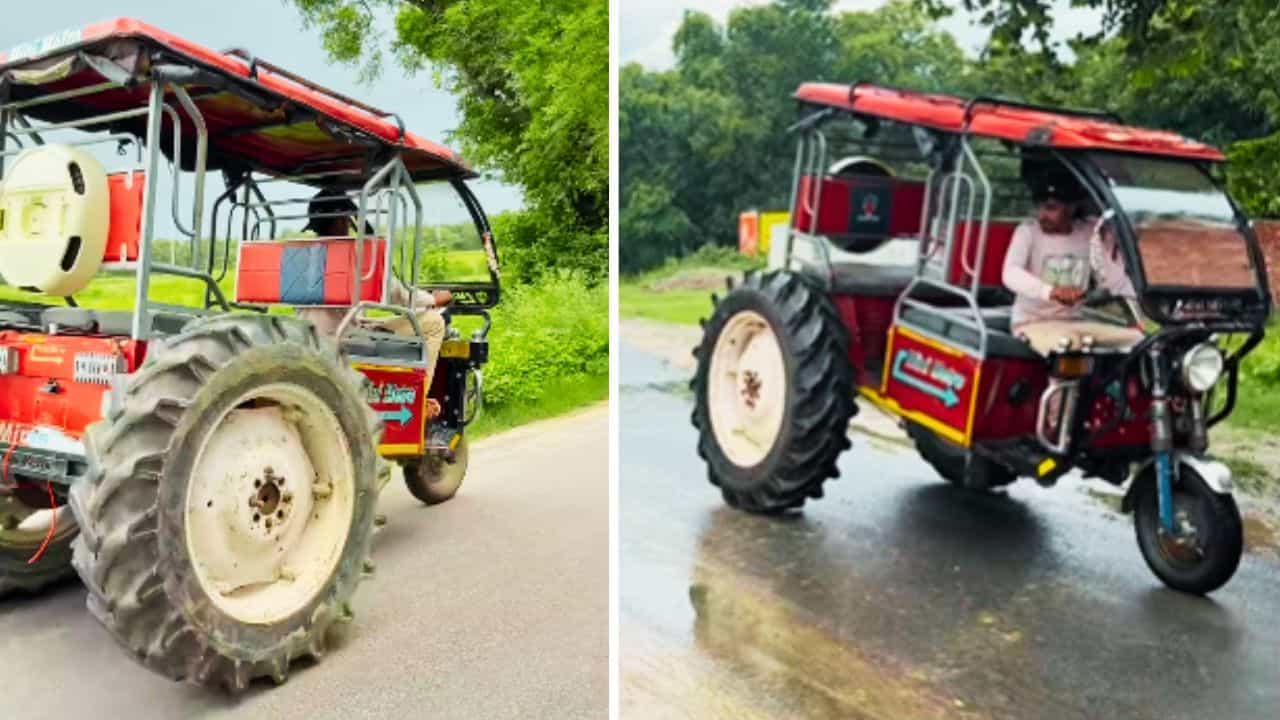 Viral Video: ਸ਼ਖਸ ਨੇ ਈ-ਰਿਕਸ਼ਾ ਚ ਜੋੜ ਦਿੱਤੇ ਟਰੈਕਟਰ ਦੇ ਪਹੀਏ, ਜੁਗਾੜ ਦੇਖ ਦੰਗ ਰਹਿ ਗਏ ਲੋਕ!