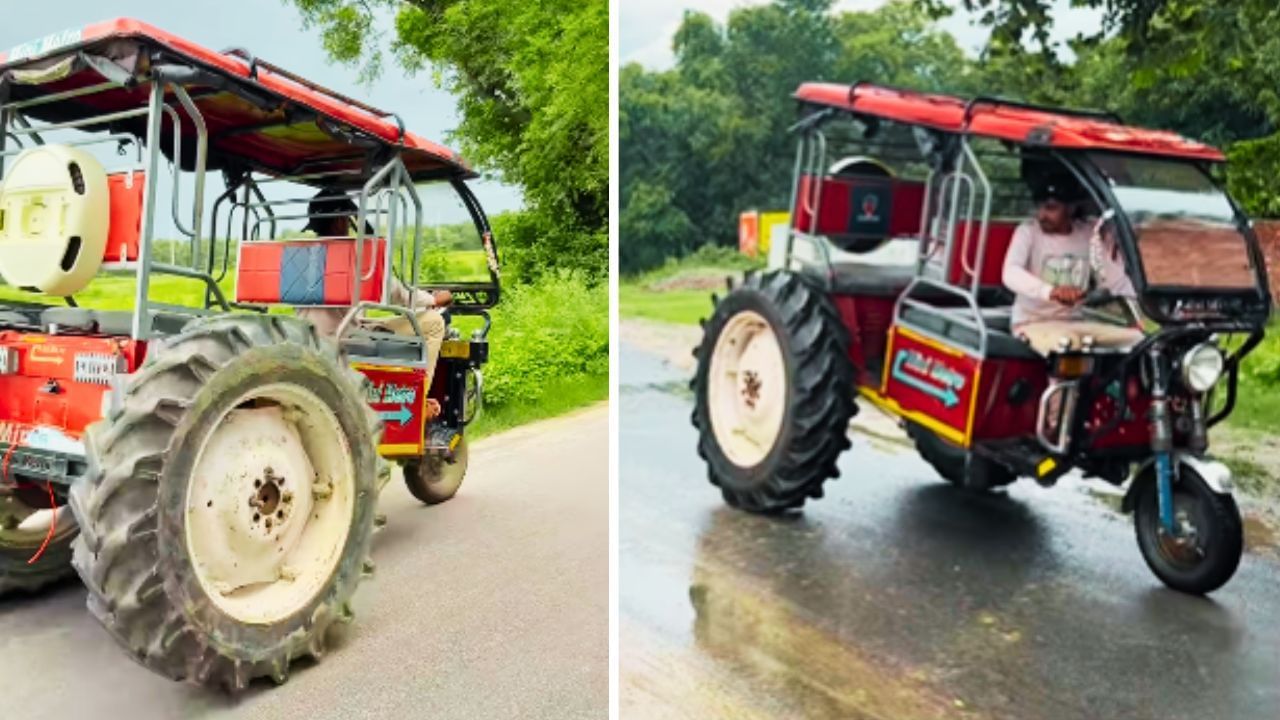 Viral Video: ਸ਼ਖਸ ਨੇ ਈ-ਰਿਕਸ਼ਾ ‘ਚ ਜੋੜ ਦਿੱਤੇ ਟਰੈਕਟਰ ਦੇ ਪਹੀਏ, ਜੁਗਾੜ ਦੇਖ ਦੰਗ ਰਹਿ ਗਏ ਲੋਕ! Viral Video: ਸ਼ਖਸ ਨੇ ਈ-ਰਿਕਸ਼ਾ ‘ਚ ਜੋੜ ਦਿੱਤੇ ਟਰੈਕਟਰ ਦੇ ਪਹੀਏ, ਜੁਗਾੜ ਦੇਖ ਦੰਗ ਰਹਿ ਗਏ ਲੋਕ!