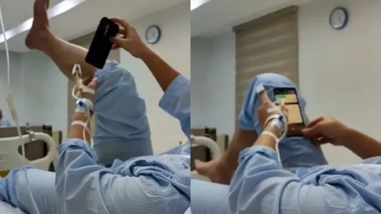 ਹਸਪਤਾਲ ਦੇ ਬਿਸਤਰੇ ਤੇ ਪਏ ਮਰੀਜ਼ ਨੇ ਫ਼ੋਨ ਚਲਾਉਣ ਦਾ ਲੱਭਿਆ ਵਧੀਆ ਜੁਗਾੜ , ਵੀਡੀਓ VIRAL
