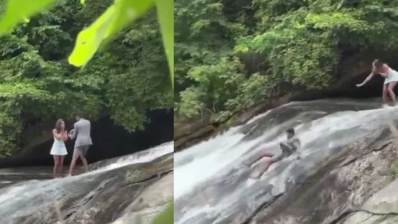 Viral Video: ਝਰਨੇ ਤੇ ਪ੍ਰਪੋਜ਼ ਕਰਨਾ ਮੁੰਡੇ ਨੂੰ ਪਿਆ ਭਾਰੀ, ਸੁਪਨਾ ਪੂਰਾ ਕਰਨ ਦੀ ਕੋਸ਼ਿਸ਼ ਚ ਵਾਪਰਿਆ ਹਾਦਸਾ