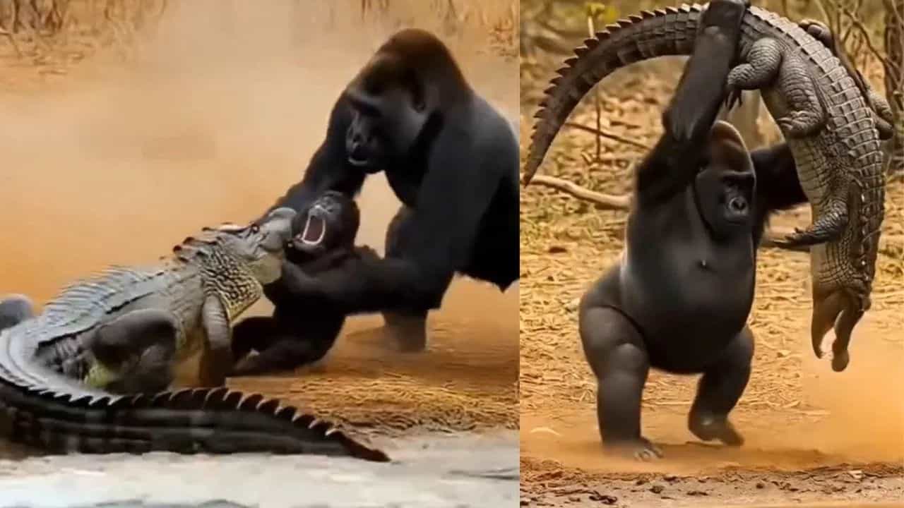Viral Video: ਮਗਰਮੱਛ ਅਤੇ ਗੋਰਿਲਾ ਵਿਚਕਾਰ ਹੋਈ ਭਿਆਨਕ ਲੜਾਈ, ਦੇਖੋ ਕੌਣ ਕਿਸ ਤੇ ਪਿਆ ਭਾਰੀ