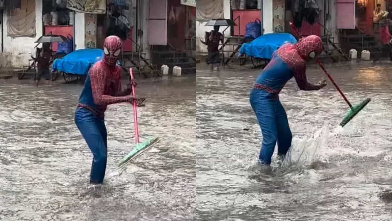 Viral Video: ਮੁੰਬਈ ਦੀਆਂ ਸੜਕਾਂ ਤੇ ਭਰਿਆ ਪਾਣੀ, ਵਾਈਪਰ ਲੈ ਕੇ ਉਤਰਿਆ ਸਪਾਈਡਰ-ਮੈਨ Viral Video: ਮੁੰਬਈ ਦੀਆਂ ਸੜਕਾਂ ਤੇ ਭਰਿਆ ਪਾਣੀ, ਵਾਈਪਰ ਲੈ ਕੇ ਉਤਰਿਆ ਸਪਾਈਡਰ-ਮੈਨ