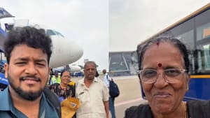 ਮੁੰਡੇ ਨੇ ਪਹਿਲੀ ਵਾਰ ਆਪਣੇ ਮਾਪਿਆਂ ਨੂੰ ਫਲਾਈਟ 'ਚ ਬਿਠਾਇਆ, ਦੋਖੋ VIDEO