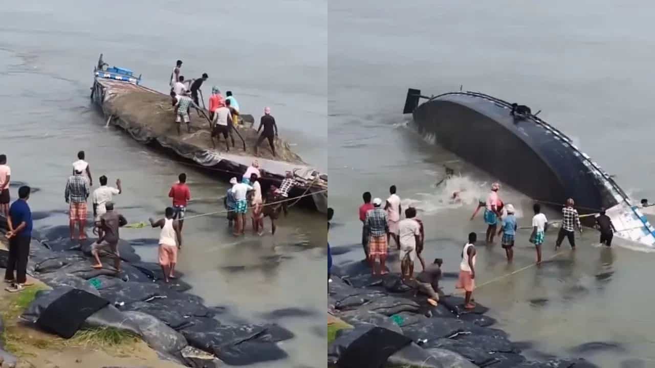 Viral Video: ਦਰਿਆ ਵਿੱਚ ਡੁੱਬੀ ਰੇਤ ਨਾਲ ਭਰੀ ਕਿਸ਼ਤੀ, ਵਾਲ-ਵਾਲ ਬਚੇ ਲੋਕ, ਇਹ ਦਿਲ ਦਹਿਲਾ ਦੇਵੇਗਾ ਵੀਡੀਓ