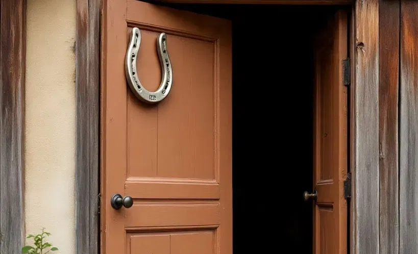 ਕੁਝ ਲੋਕ ਘਰ ਤੋਂ ਨਕਾਰਾਤਮਕ ਊਰਜਾ ਨੂੰ ਦੂਰ ਕਰਨ ਲਈ ਦਰਵਾਜ਼ੇ 'ਤੇ ਘੋੜੇ ਦੀ ਨਾਲ ਲਗਾਉਂਦੇ ਹਨ। ਦਰਵਾਜ਼ੇ 'ਤੇ ਘੋੜੇ ਦੀ ਨਾਲ ਰੱਖਣਾ ਸਿਰਫ਼ ਇੱਕ ਪਰੰਪਰਾ ਨਹੀਂ ਹੈ। ਇਸ ਦੇ ਪਿੱਛੇ ਵਾਸਤੂਕਲਾ ਦੇ ਕਾਰਨ ਹਨ। ਘੋੜੇ ਦੀ ਨਾਲ ਸ਼ਨੀ ਗ੍ਰਹਿ ਨਾਲ ਜੁੜੀ ਹੋਈ ਹੈ। ਇਹ ਲੋਹੇ ਦੀ ਬਣੀ ਹੋਈ ਹੈ। (ਪ੍ਰਤੀਨਿਧੀ ਚਿੱਤਰ, ਫੋਟੋ ਸ਼ਿਸ਼ਟਾਚਾਰ ਮੈਟਾ ਏਆਈ)