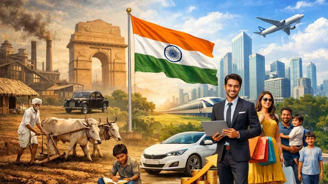 77 ਸਾਲਾਂ ਚ ਕਿਵੇਂ ਬਦਲੀ ਆਮ ਨਾਗਰਿਕ ਦੀ ਜ਼ਿੰਦਗੀ, 1950 ਤੋਂ ਹੁਣ ਤੱਕ 133 ਗੁਣਾ ਵਧਿਆ GDP 77 ਸਾਲਾਂ ਚ ਕਿਵੇਂ ਬਦਲੀ ਆਮ ਨਾਗਰਿਕ ਦੀ ਜ਼ਿੰਦਗੀ, 1950 ਤੋਂ ਹੁਣ ਤੱਕ 133 ਗੁਣਾ ਵਧਿਆ GDP