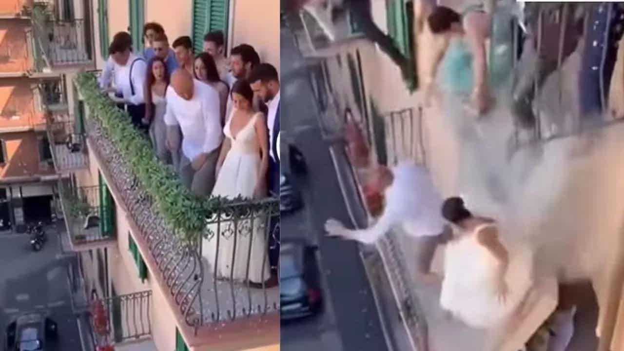 Viral Video: ਜਸ਼ਨ ਦੌਰਾਨ ਬਾਲਕੋਨੀ ਤੋਂ ਡਿੱਗੇ ਲਾੜਾ-ਲਾੜੀ, ਅਚਾਨਕ ਵਾਪਰਿਆ ਖੌਫਨਾਕ ਹਾਦਸਾ
