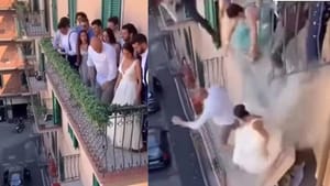 ਜਸ਼ਨ ਦੌਰਾਨ ਬਾਲਕੋਨੀ ਤੋਂ ਡਿੱਗੇ ਲਾੜਾ-ਲਾੜੀ, ਵਾਪਰਿਆ ਖੌਫਨਾਕ ਹਾਦਸਾ, Video