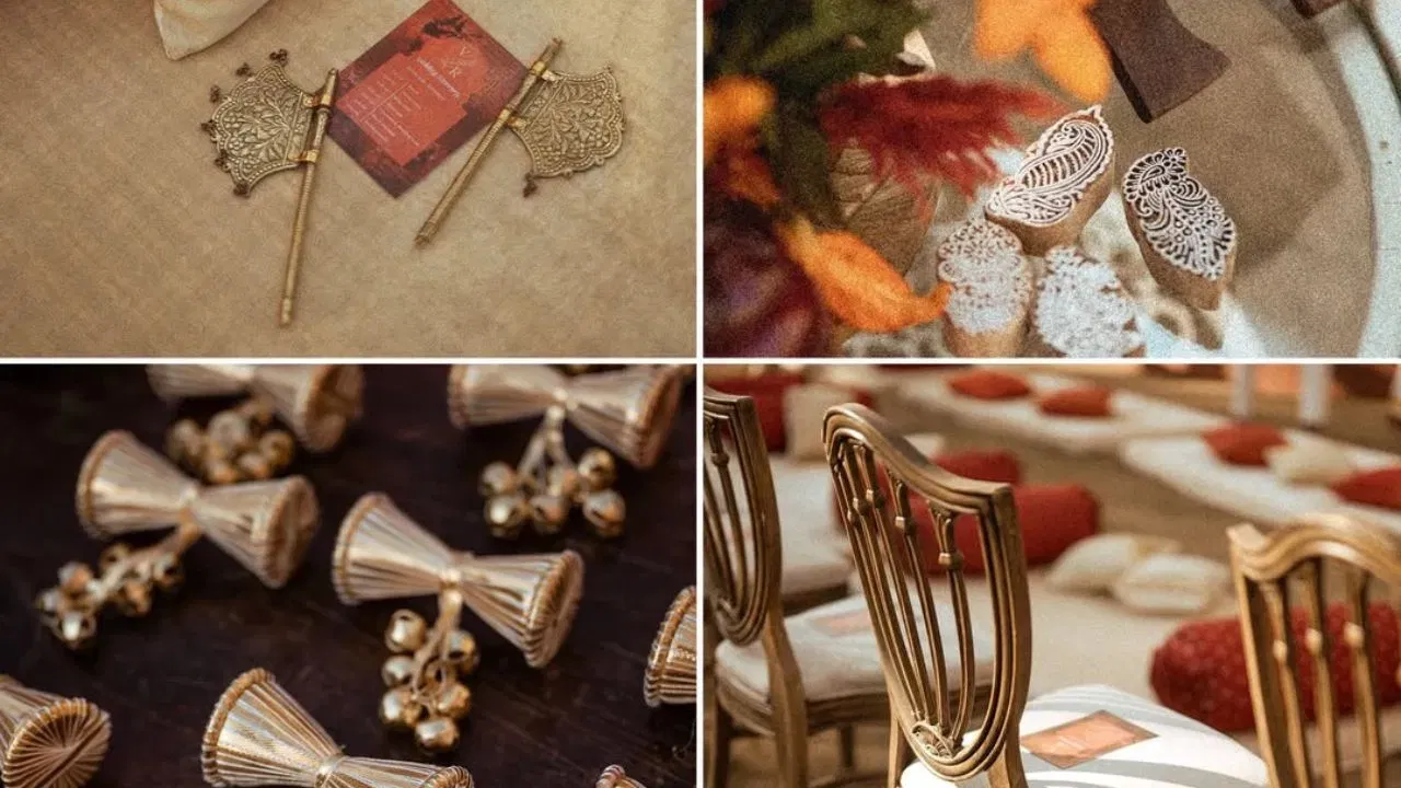 ਵਿਆਹ ਦੀਆਂ ਤਸਵੀਰਾਂ ਵਿਆਹ ਯੋਜਨਾਕਾਰ ਦੇ ਇੰਸਟਾਗ੍ਰਾਮ ਪੇਜ 'ਤੇ ਸਾਂਝੀਆਂ ਕੀਤੀਆਂ ਗਈਆਂ ਹਨ। ਜਿਸ ਵਿੱਚ ਲਿਖਿਆ ਹੈ ਕਿ ਉਹ ਦੋਵੇਂ ਵਿਆਹ ਵਿੱਚ ਉਸ ਸਮੇਂ ਨੂੰ ਪ੍ਰਦਰਸ਼ਿਤ ਕਰਨਾ ਚਾਹੁੰਦੇ ਸਨ ਜੋ ਅਮੀਰ ਭਾਰਤੀ ਵਿਰਾਸਤ ਨੂੰ ਦਰਸਾਉਂਦਾ ਹੋਵੇ। Photo Credit: rvreventzdesign