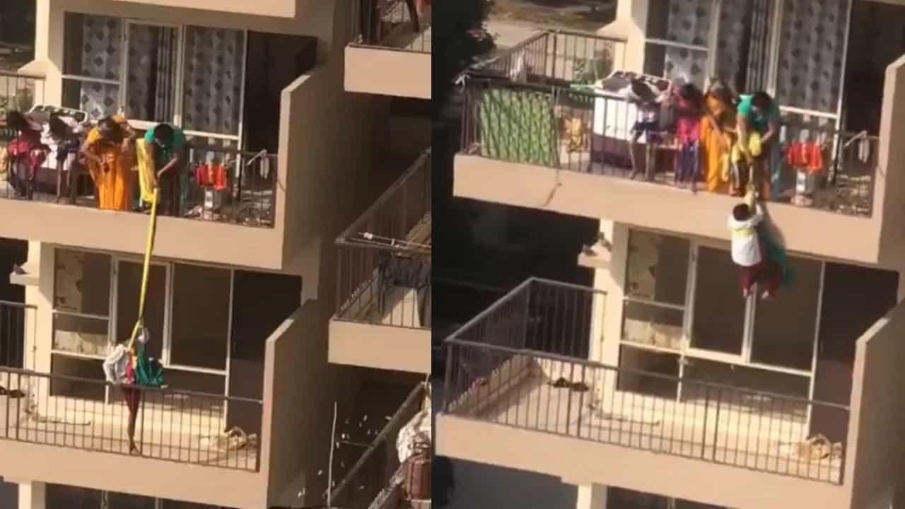 Viral Video: ਔਰਤ ਦੀ ਹੇਠਲੀ ਮੰਜ਼ਿਲ ਤੋਂ ਸਾੜੀ ਚੁੱਕਣ ਲਈ ਦਾਅ ਤੇ ਲਗਾਈ ਬੱਚੇ ਦੀ ਜਾਨ, ਵੀਡੀਓ ਵੇਖ ਕੇ ਭੜਕੇ ਲੋਕ