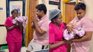 ਪਹਿਲੀ ਵਾਰ ਬੱਚੇ ਨੂੰ ਗੋਦ ਲੈਂਦਿਆਂ ਕੰਬੇ ਪਿਤਾ ਦੇ ਹੱਥ, ਦੇਖੋ ਭਾਵੁਕ ਵੀਡੀਓ