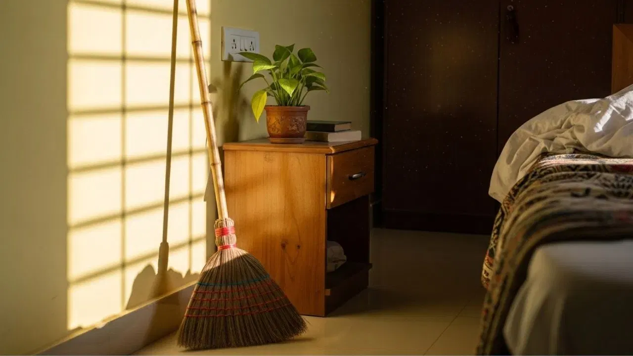 ਘਰ ਵਿੱਚ ਨਕਾਰਾਤਮਕਤਾ ਵਧਾਉਂਦੀ ਹੈ: ਝਾੜੂ ਦੀ ਵਰਤੋਂ ਘਰ ਨੂੰ ਗੰਦਗੀ ਅਤੇ ਅਸ਼ੁੱਧੀਆਂ ਨੂੰ ਸਾਫ਼ ਕਰਨ ਲਈ ਕੀਤੀ ਜਾਂਦੀ ਹੈ। ਵਾਸਤੂ ਸ਼ਾਸਤਰ ਦੇ ਅਨੁਸਾਰ, ਇਸਨੂੰ ਬੈੱਡਰੂਮ ਵਿੱਚ ਰੱਖਣਾ ਅਣਉਚਿਤ ਮੰਨਿਆ ਜਾਂਦਾ ਹੈ। ਬੈੱਡਰੂਮ ਵਿੱਚ ਝਾੜੂ ਰੱਖਣ ਨਾਲ ਨਕਾਰਾਤਮਕਤਾ ਆਉਂਦੀ ਹੈ। ਇਸ ਨਾਲ ਵਿਅਕਤੀ ਦੀ ਨੀਂਦ 'ਤੇ ਨਕਾਰਾਤਮਕ ਪ੍ਰਭਾਵ ਪੈਂਦਾ ਹੈ। (ਫੋਟੋ ਕ੍ਰੈਡਿਟ: ਨ)