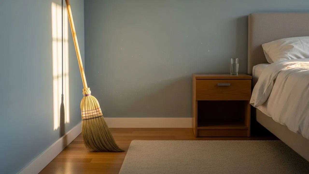 ਸ਼ਾਸਤਰਾਂ ਵਿੱਚ ਕਿਹਾ ਗਿਆ ਹੈ ਕਿ ਬੈੱਡਰੂਮ ਵਿੱਚ ਝਾੜੂ ਰੱਖਣਾ ਅਸ਼ੁਭ ਮੰਨਿਆ ਜਾਂਦਾ ਹੈ। ਜ਼ਿਆਦਾਤਰ ਲੋਕ ਇਸਨੂੰ ਬਿਸਤਰੇ ਦੇ ਹੇਠਾਂ ਰੱਖਦੇ ਹਨ। ਦਰਅਸਲ, ਬੈੱਡਰੂਮ ਸਕਾਰਾਤਮਕ ਊਰਜਾ ਨਾਲ ਭਰਿਆ ਹੁੰਦਾ ਹੈ। ਜਿਵੇਂ ਹੀ ਝਾੜੂ ਇਸ ਜਗ੍ਹਾ ਵਿੱਚ ਦਾਖਲ ਹੁੰਦਾ ਹੈ, ਕਮਰੇ ਦਾ ਊਰਜਾ ਸੰਤੁਲਨ ਪੂਰੀ ਤਰ੍ਹਾਂ ਵਿਗੜ ਜਾਂਦਾ ਹੈ। (ਫੋਟੋ ਕ੍ਰੈਡਿਟ: AI Whisk)