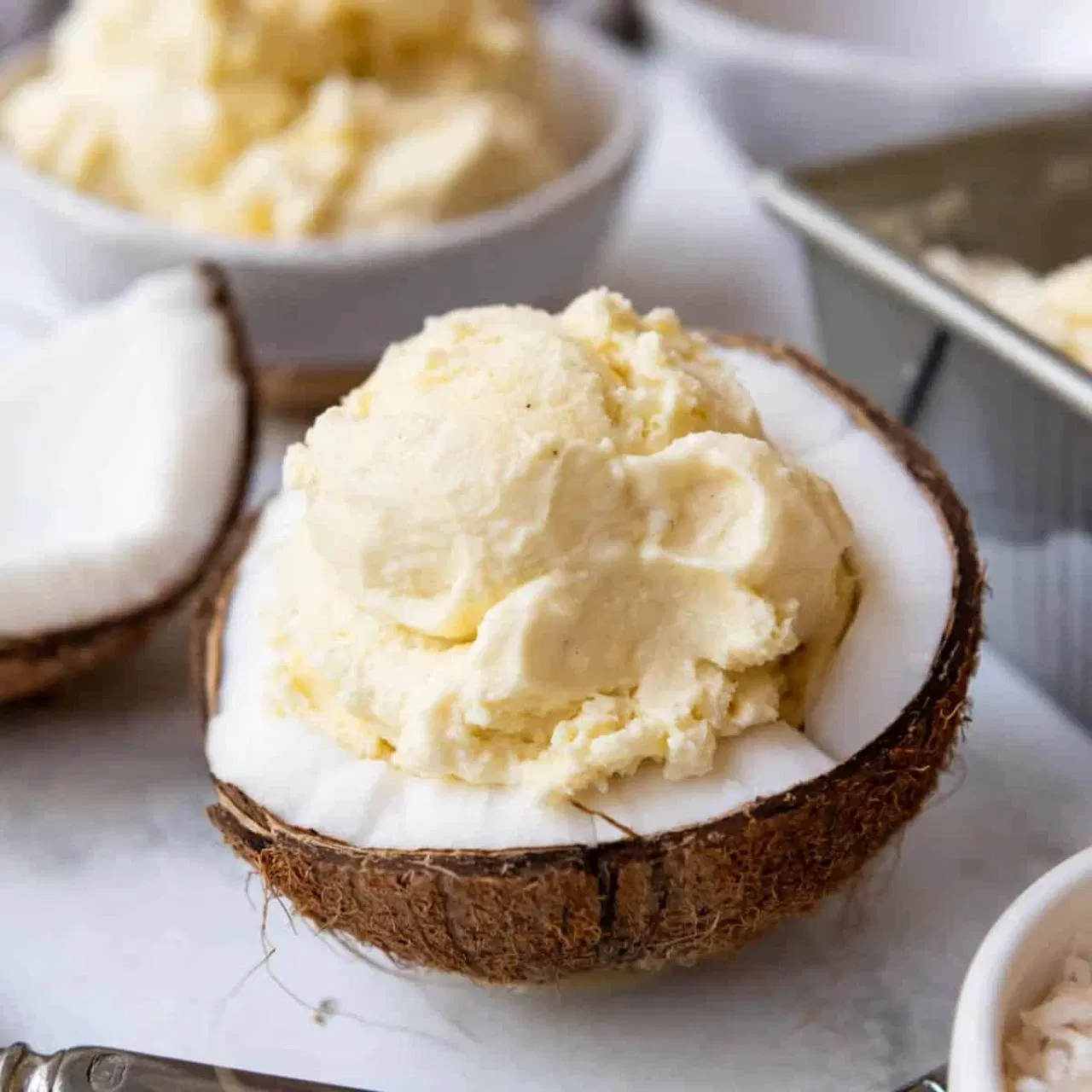 ਨਾਰੀਅਲ ਆਈਸ ਕਰੀਮ: ਕੋਕੋਨੈੱਟ ਆਈਸ ਕਰੀਮ ਵੀ ਬਹੁਤ ਰਿਫਰੈਸ਼ਿੰਗ ਲੱਗਦੀ ਹੈ। ਇਸ ਗਰਮੀਆਂ ਵਿੱਚ ਇਸਨੂੰ ਜ਼ਰੂਰ ਟ੍ਰਾਈ ਕਰੋ। ਇੱਕ ਬਲੈਂਡਰ ਵਿੱਚ 1 ਕੱਪ ਨਾਰੀਅਲ ਦਾ ਮਲਾਈ ਨੂੰ ਉਸੇ ਮਾਤਰਾ ਵਿੱਚ ਨਾਰੀਅਲ ਦੇ ਦੁੱਧ ਅਤੇ 1/4 ਕੱਪ ਨਾਰੀਅਲ ਪਾਣੀ ਦੇ ਨਾਲ ਮਿਲਾਓ। ਇਹ ਤਿੰਨ ਚੀਜਾਂ ਬਿੱਲਕੁਲ ਕਰੀਮੀ ਹੋਣੀਆਂ ਚਾਹੀਦੀਆਂ ਹਨ। ਮਿਠਾਸ ਲਈ ਅੱਧਾ ਕੱਪ ਕੰਡੈਂਸਡ ਮਿਲਕ ਜਾਂ ਖੰਡ ਪਾਓ। ਇਸਨੂੰ 2 ਘੰਟਿਆਂ ਲਈ ਫ੍ਰੀਜ਼ ਕਰੋ ਅਤੇ ਫਿਰ ਇਸਨੂੰ ਬਲੈਂਡਰ ਵਿੱਚ ਬਲੈਂਡ ਕਰੋ। ਇਸ ਤੋਂ ਬਾਅਦ, ਇਸਨੂੰ ਦੁਬਾਰਾ ਫ੍ਰੀਜ਼ ਕਰੋ।  5-6 ਘੰਟਿਆਂ ਵਿੱਚ ਤੁਹਾਡੀ ਨਾਰੀਅਲ ਆਈਸ ਕਰੀਮ ਤਿਆਰ ਹੋ ਜਾਵੇਗੀ। ਚਾਹੋ ਤਾਂ ਤੁਸੀਂ ਕੁਝ ਮੋਟੇ ਪੀਸੇ ਹੋਏ ਨਟਸ ਵੀ ਪਾ ਸਕਦੇ ਹੋ। (ਚਿੱਤਰ: houseofnasheats)