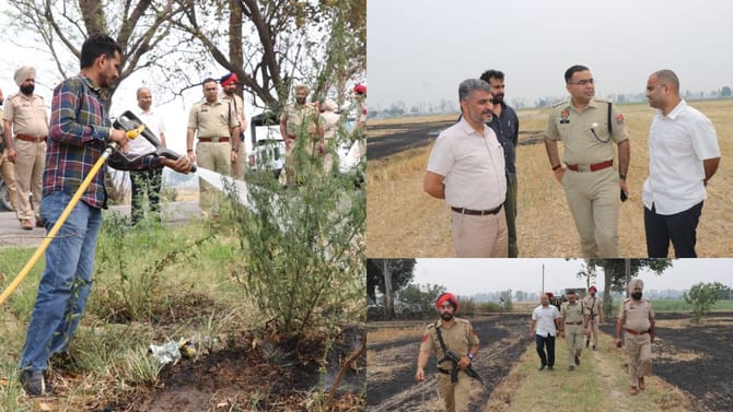 ਗੁਰਦਾਸਪੁਰ: ਨਾੜ ਸਾੜਨ ਤੋਂ ਰੋਕਣ ਲਈ DC ਤੇ SSP ਨੇ ਪਿੰਡਾਂ 'ਚ ਖੁਦ ਬੁਝਵਾਈ ਅੱਗ
