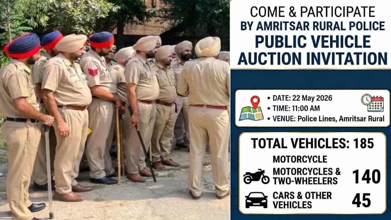 ਅੰਮ੍ਰਿਤਸਰ ਦਿਹਾਤੀ ਪੁਲਿਸ ਵੱਲੋਂ ਕੱਲ੍ਹ 185 ਵਾਹਨਾਂ ਦੀ ਖੁੱਲ੍ਹੀ ਨਿਲਾਮੀ, ਜ਼ਰੂਰੀ ਦਸਤਾਵੇਜ਼ ਲਿਆਉਣ ਦੀ ਅਪੀਲ