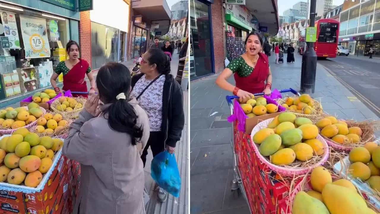 Viral Video: ਲੰਡਨ ਦੀਆਂ ਸੜਕਾਂ ਤੇ ਗੂੰਜਿਆ ਅੰਬ ਲੈ ਲਓ ਅੰਬ!, ਸਾੜੀ ਪਾ ਕੇ ਰੇਹੜੀ ਚਲਾਉਂਦੀ ਔਰਤ ਨੇ ਅੰਗਰੇਜਾਂ ਨੂੰ ਵੀ ਕਰ ਦਿੱਤਾ ਹੈਰਾਨ