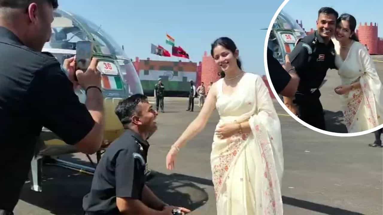 Viral Video: ਫੌਜੀ ਪਾਇਲਟ ਨੇ ਹੈਲੀਕਾਪਟਰ ਸਾਹਮਣੇ ਆਪਣੀ ਗਰਲਫ੍ਰੈਂਡ ਨੂੰ ਕੀਤਾ ਪ੍ਰਪੋਜ਼, ਵੀਡੀਓ ਨੇ ਜਿੱਤਿਆ ਦਿਲ