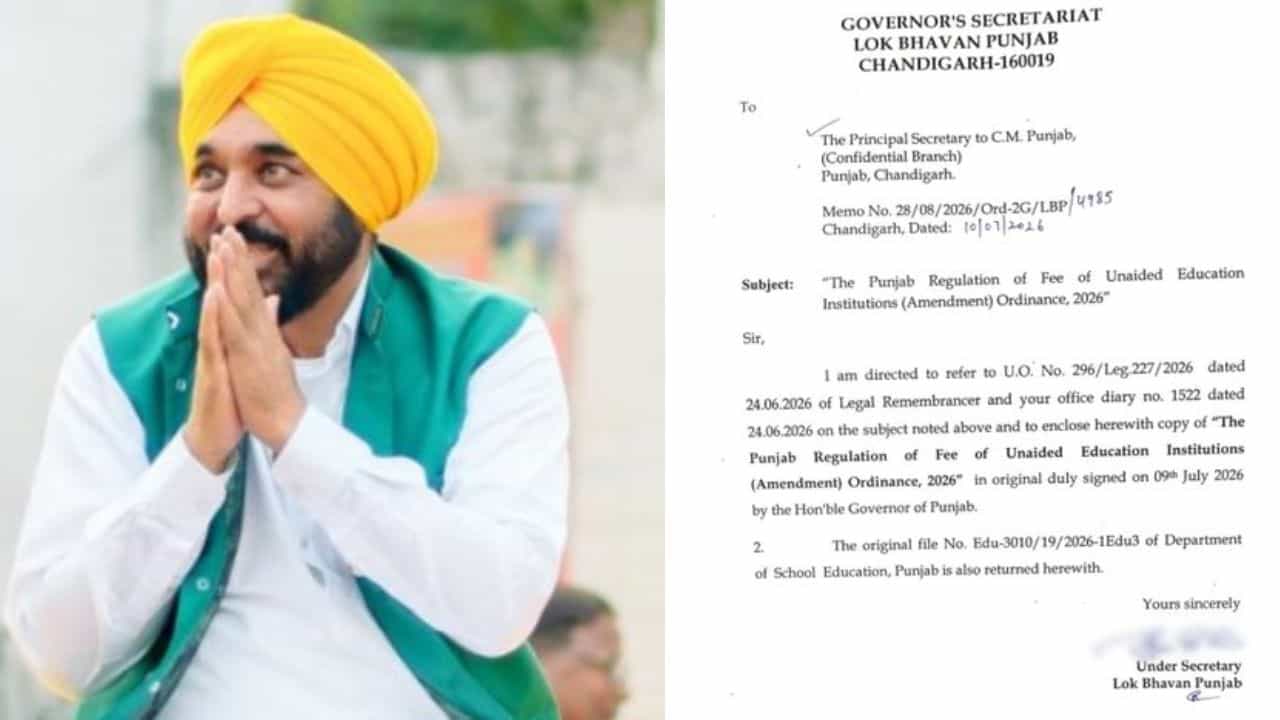 ਪ੍ਰਾਈਵੇਟ ਸਕੂਲਾਂ ਦੀ ਮਨਮਾਨੀ ਖਤਮ, ਹੁਣ ਸਾਲਾਨਾ 5% ਤੋਂ ਵੱਧ ਨਹੀਂ ਵਧਾ ਸਕਣਗੇ ਫੀਸ; ਗਵਰਨਰ ਨੇ ਆਰਡੀਨੈਂਸ ਨੂੰ ਦਿੱਤੀ ਮਨਜੂਰੀ ਪ੍ਰਾਈਵੇਟ ਸਕੂਲਾਂ ਦੀ ਮਨਮਾਨੀ ਖਤਮ, ਹੁਣ ਸਾਲਾਨਾ 5% ਤੋਂ ਵੱਧ ਨਹੀਂ ਵਧਾ ਸਕਣਗੇ ਫੀਸ; ਗਵਰਨਰ ਨੇ ਆਰਡੀਨੈਂਸ ਨੂੰ ਦਿੱਤੀ ਮਨਜੂਰੀ