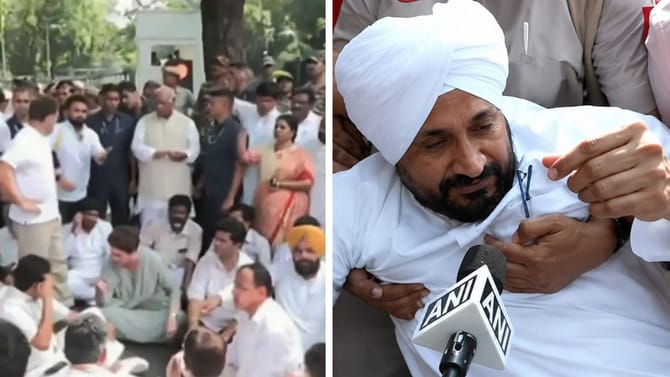 PM ਦੀ ਰਿਹਾਇਸ਼ ਤੇ ਕਾਂਗਰਸ ਦਾ ਪ੍ਰਦਰਸ਼ਨ, ਚੰਨੀ-ਰੰਧਾਵਾ ਸਮੇਤ ਕਈ ਆਗੂ ਹਿਰਾਸਤ 'ਚ