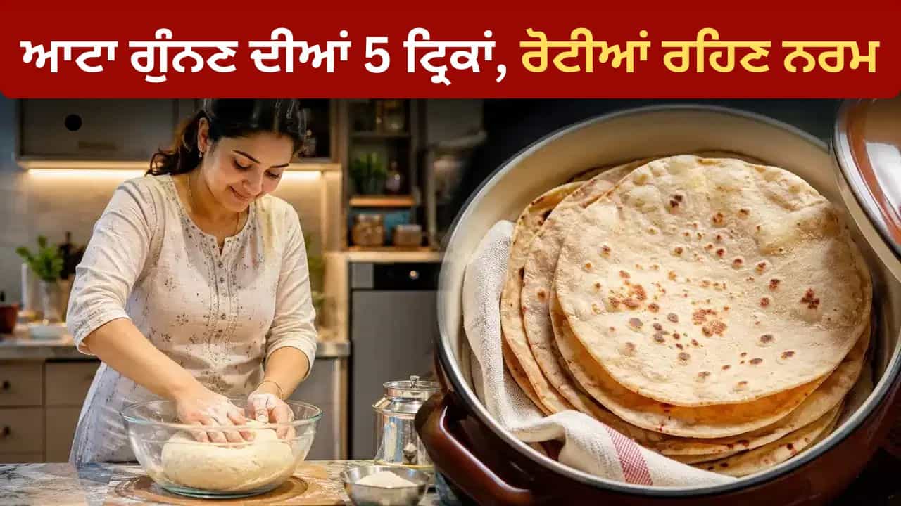 ਆਟਾ ਗੁੰਨਦੇ ਸਮੇਂ ਅਪਣਾਓ ਇਹ ਆਸਾਨ ਟ੍ਰਿਕਾਂ, ਰੋਟੀਆਂ ਰਹਿਣਗੀਆਂ ਨਰਮ ਤੇ ਮੁਲਾਇਮ ਆਟਾ ਗੁੰਨਦੇ ਸਮੇਂ ਅਪਣਾਓ ਇਹ ਆਸਾਨ ਟ੍ਰਿਕਾਂ, ਰੋਟੀਆਂ ਰਹਿਣਗੀਆਂ ਨਰਮ ਤੇ ਮੁਲਾਇਮ