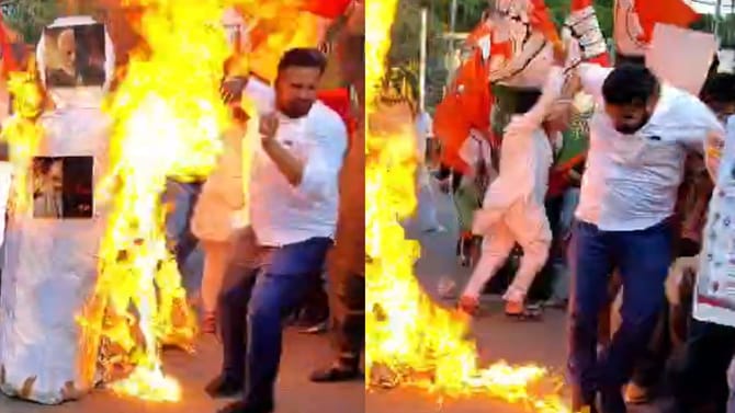 ਯੂਥ ਕਾਂਗਰਸ ਵੱਲੋਂ ਭਾਜਪਾ ਖਿਲਾਫ਼ ਪ੍ਰਦਰਸ਼ਨ, ਅੱਗ ਲਗਾਉਂਦੇ ਸਮੇਂ ਕੌਂਸਲਰ ਝੁਲਸਿਆ