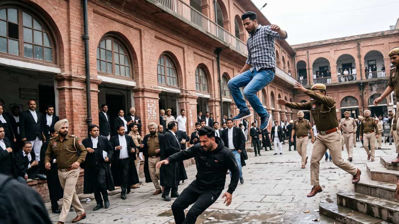 ਜਲੰਧਰ ਕੋਰਟ ਚ ਪੇਸ਼ੀ ਤੇ ਆਏ ਗੈਂਗਸਟਰਾਂ ਨੇ ਛੱਤ ਤੋਂ ਮਾਰੀ ਛਾਲ, ਇਕ ਦੀ ਟੁੱਟੀ ਲੱਤ; ਦੇਵੀ ਤਲਾਬ ਮੰਦਰ ਕਾਂਡ ਨਾਲ ਜੁੜੇ ਤਾਰ ਜਲੰਧਰ ਕੋਰਟ ਚ ਪੇਸ਼ੀ ਤੇ ਆਏ ਗੈਂਗਸਟਰਾਂ ਨੇ ਛੱਤ ਤੋਂ ਮਾਰੀ ਛਾਲ, ਇਕ ਦੀ ਟੁੱਟੀ ਲੱਤ; ਦੇਵੀ ਤਲਾਬ ਮੰਦਰ ਕਾਂਡ ਨਾਲ ਜੁੜੇ ਤਾਰ
